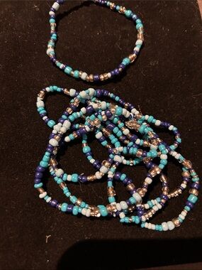 Handmade Blue & Turquoise Seed Bead Bracelet Set by